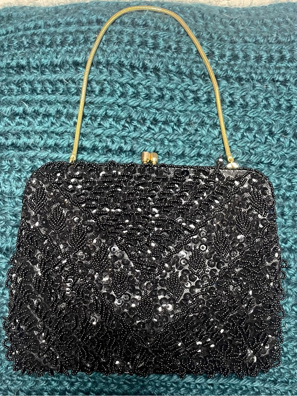 Vintage Safco Hong Kong Black Beaded Sequin Evening Bag Glam Cocktail Purse